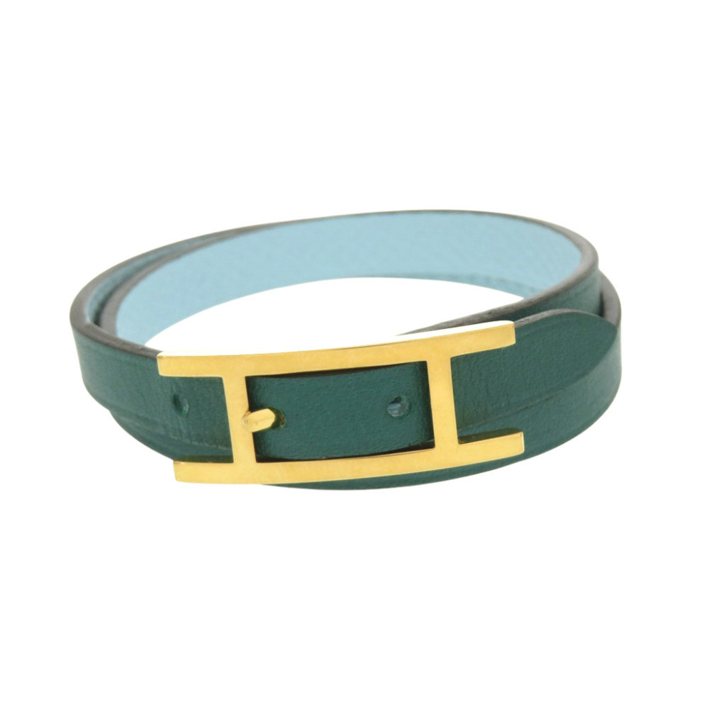 HERMES Blue Leather Charm Bracelet